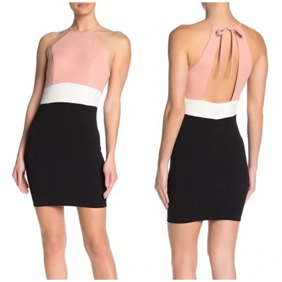 Nordstrom Blush Pink Halter Neck Colorblock Sheath Dress - Picture 1 of 16